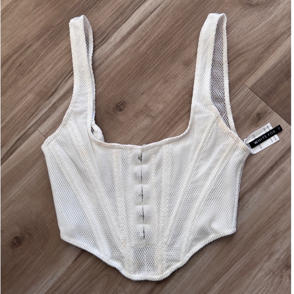 WHITE‎ FOX Mesh Corset Top White Zipper Bustier Sexy Sheer Style XS W1